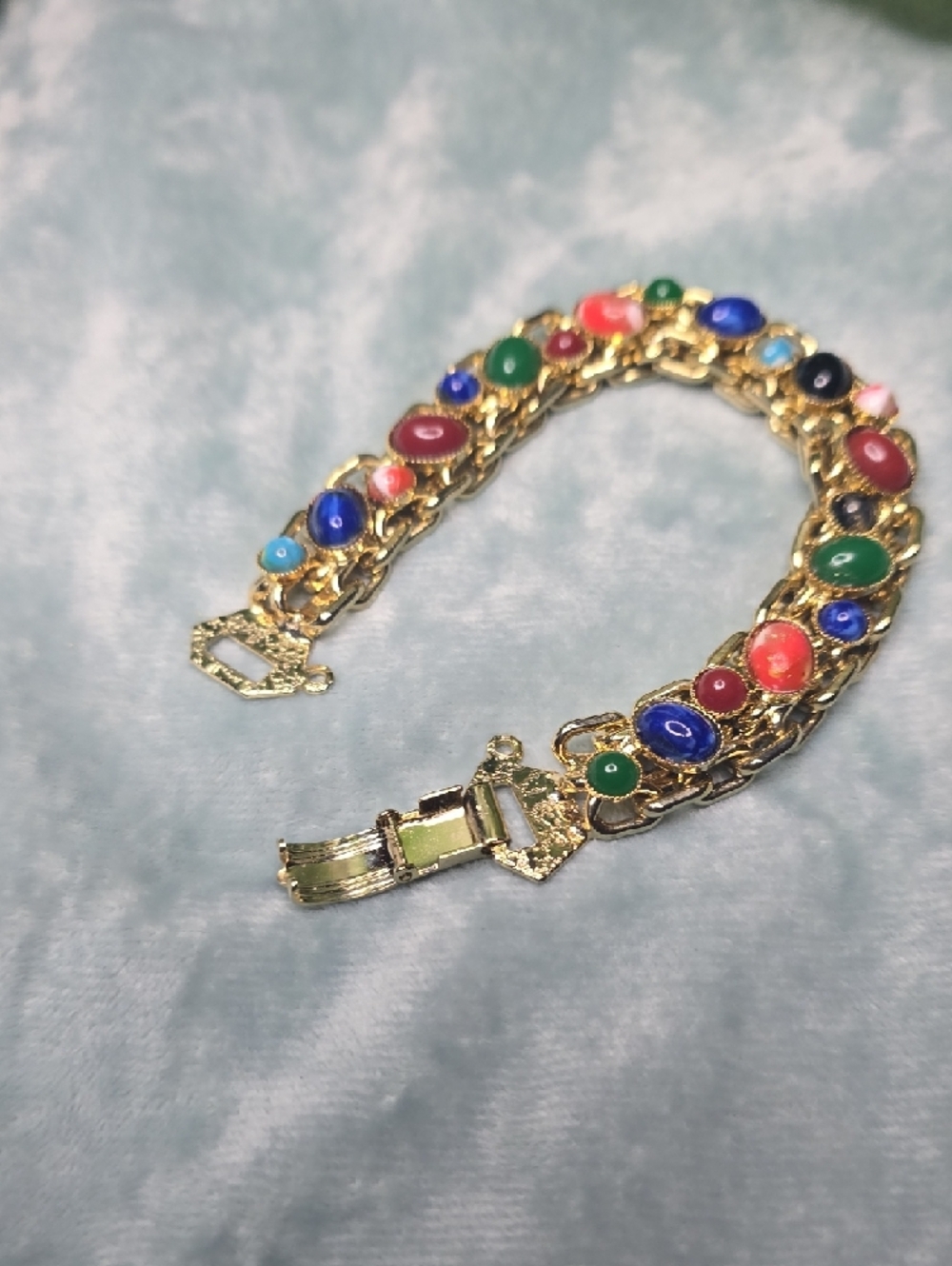 Gold Multicolor Cabochon Link Bracelet - Women Jewelry - Picture 3 of 7